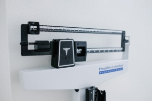 Black and silver medical weight scaled